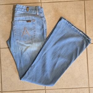 7 For All Mankind Size 28 Jeans Embroidered 'A' Pocket Light Denim Distressed